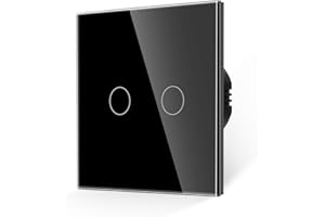 JIMEIDA Touch Light Switch 2 Gang 1 Way Tempered Black Glass Panel Wall Switch and Screwless Glass Plate with LED Backlight,No Neutral Wire Required,500W,AC 240V