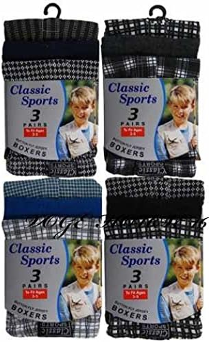 (FF11) 6 or12 Pack Boys Classic Cotton Jersey Boxer Shorts Ages 2 -13 Years Check (Age: 9/11 years, Assorted [12pairs])