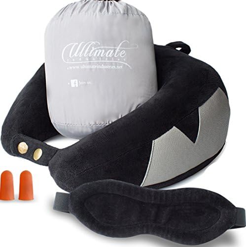 Travel Pillow set, Best Neck Pillow for Airplane, Includes Sleep Mask Carry Bag and Earplugs, Luxury Adjustable Memory Foam, for Deep Relaxation, Car Home TV Stops Pain in the Aeroplane. Black …