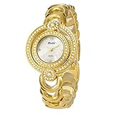 CWYPB Lady Diamond Bracelet Watch, weiblicher Stahlstreifen Dual Zifferblatt Die Frauensquartz-Armbanduhr zum Weihnachtsgeburtstag Halloween Neujahrsgeschenk (Goldenes Silber),Gold