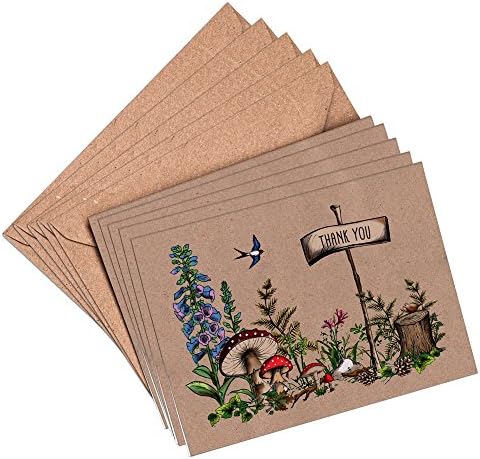 (Pack of 10) Woodland Thank You Cards and Envelopes Vintage Brown Recycled A6 (Pack of 10) Notecards Wedding Party Greeting (Stationery, Note Cards)