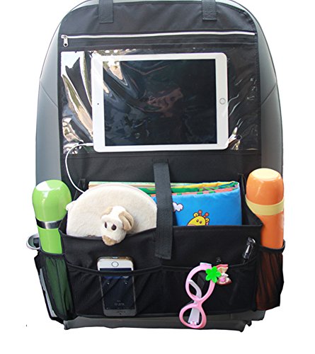 Misslo Car Back Seat Organiser Multi-Pocket Travel Storage With Touch Screen iPad Holder (Black)