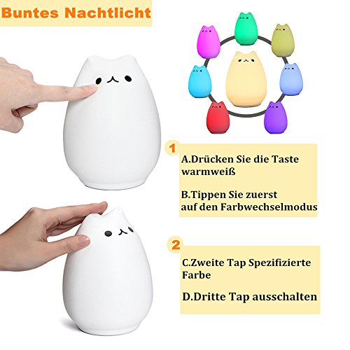 SOLMORE LED Nachtlicht mit 8 Beleuchtung Touch Schalter USB Nachtlichter Nachttischlampen Schlummerleuchten Stimmungslichter Weiche Silikon Lampe für Kinder Baby Tisch Zimmer Schlafzimmer - 3