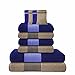 Produktbild Liness-Stripes 10 tlg Handtuch-Set 4 Handtücher 50x100 cm 2 Duschtücher Badetücher 70x140 cm 4 Waschhandschuhe Waschlappen 16x21 cm 100% Baumwolle blau beige-creme