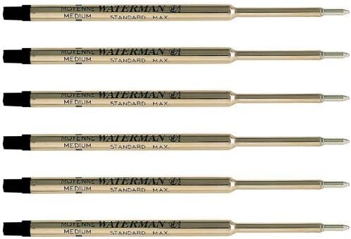 Waterman Black Ballpoint Ink Refill Medium Point Maxima 6-Refills 834254 by Waterman