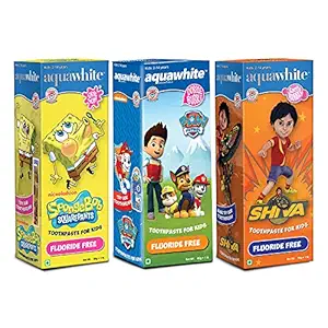 aquawhite Toothpaste for Kids (2-14 Years), Pack of 3, Fluoride Free, (Bubble Gum Flavors), (80 GM) Each