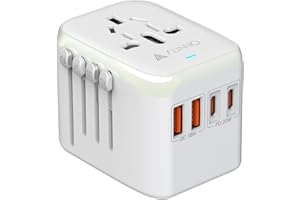 AUNNO Universal Travel Adapter, PD 20W Fast Charging Plug Adapter with 2 USB-C and 2 USB-A Ports, All in One Travel Adapter for Europe, UK, US, Australia etc