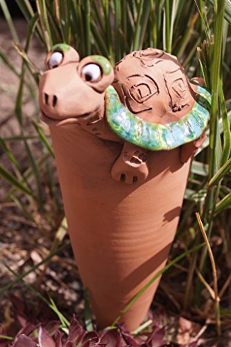 Keramik Pflanztüte mit Schildkröte Handarbeit Blumenkasten Spitztüte Tierfigur