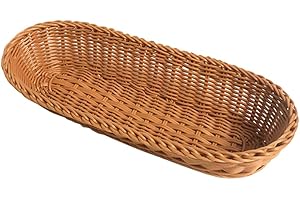 JAWSEU Cesta de Almacenamiento Trenzada Rectangular para Pan de Plástico, Lavable Cesta para Pan de Mimbre, Cestas de Comida para Frutas, Verduras