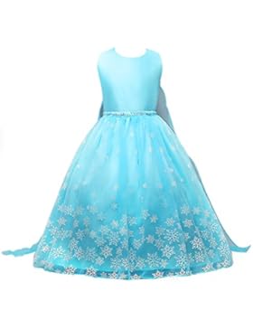 Vicloon Kinderkleider Mädchen Tutu Sommer Eiskönigin Prinzessin Kostüm Festlich Kleider lang Baumwolle Blau