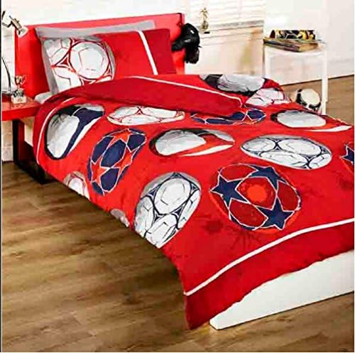 Football Red Children's Rotary Single Duvet Quilt and Pillow Case Bedding Set