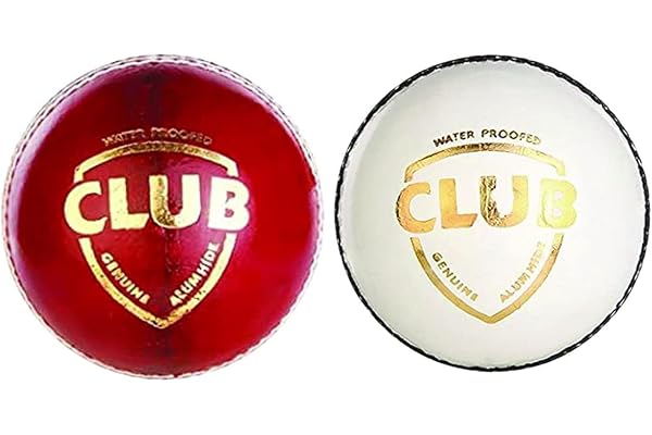 PRIANJAL Sports Club Leather Cricket Ball - Two Piece Club Size Match Practice Ball - Red/White - 156g