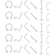 Set 44 Anelli E Borchie Trasparenti In Acrilico Per Piercing – Naso, Lingua, Ombelico, Sopracciglio, Cartilagine E Setto
