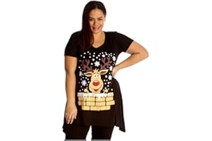 H&F ® Women’s Ladies Short Sleeve Round Neck Snowflake Reindeer Hanky Xmas Top Rudolph Reindeer Christmas Print T-Shirt Sizes 14 16 18 20 22 24 26 28