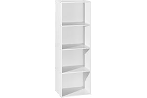 Hodedah 4-Shelf Wood Bookcase, Space-Saving & Stylish Storage, ‎Multipurpose Unit for Books & Artful Materials, 29.9 x 40.41 x 120.29 cm; 12.7 Kilograms, White