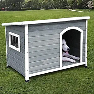 ROCKEVER Dog Houses for Medium Dogs Outside Weatherproof Insulated with Door Cute Dog House for Medium Dog Outdoor Wood Light Grey