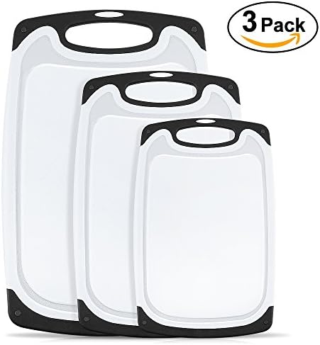 Hereubuy Plastic Chopping Board Set, 3 Piece Plastic Cutting Board with Non-Slip Feet and Deep Drip Juice Groove -Dishwasher safe -Decorated your kitchen