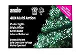 Cluster Lights 480 Bright White LED Fairy Lights Multi-action Mains Operated Green Cable - Indoor & Outdoor