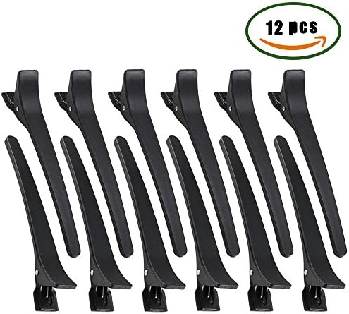 Plastic Hair Sectioning Clips, Black Hairdressing Salon Styling Grips Clamps for Hair Dye Perm Straightening Highlight Processing ,12PCS