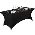 Arabest Spandex Tablecloth, 6FT Table Cover Rectangular Stretch Table Cloth Tight Fit Tablecloth for Parties, Trade Shows, Weddings and Events of All Kinds (Black)