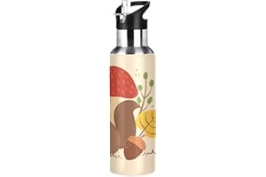 Mnsruu Süßes Freude Eichhörnchen Tier Trinkflasche Wasserflasche mit Strohhalm für Sport, 600ML Thermosflasche BPA-frei Isolierflasche Edelstahl 18/8 für Kinder Wandern Schule