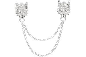 QLEUIFT 2 PCS Testa di Lupo Spilla A Catena Lunga Spilla da Bavero per Uomo Collare Catena Nappa Spilla Spille Cappotto Vestito Decorazione Accessori Marito Artigianato, Argento