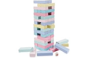 Blocs en Bois Jeu D'empilement, Comius Sharp Blocs Colorés en Bois Tour Empilables, Classique Blocs Briques en Bois Jouets D'apprentissage, Cadeau à Partager entre Parents et Enfants (51 PCS No Image)