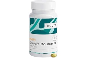 Onagre Bourrache - CUURE - Huile de Bourrache Onagre en Gélules - 30 Jours - Titré à 20% en GLA - Riche en Oméga 6 - Régulateur Hormonal - Souplesse & Hydratation de la Peau - Fabriqué en France