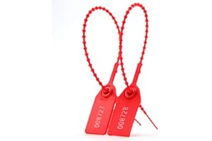 COCOLELE 100 Plastic Tamper Seals, Zip Ties for Fire Extinguishers Pull Tite Security Tags Numbered Disposable Self-Locking Tab (Red)