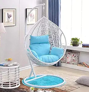 Hindoro Indoor Outdoor White Color Single Seater Swing Chair with Stand (Standard, White with Blue)