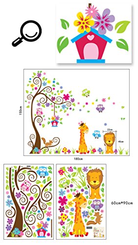 Wallpark groß Bunt Blume Baum mit Niedlich Eulen Giraffe Löwe Abnehmbare Wandsticker Wandtattoo, Kinder Kids Baby Hause Kinderzimmer DIY Dekorativ Kunst Wandaufkleber - 6