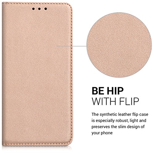 kwmobile Funda para bq Aquaris U Plus - Carcasa para m  vil de  Cuero sint  tico  - Case  Plegable  en  Oro Rosa 