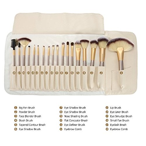 Nestling® 18 Stück professionelle Kosmetik Make-up Pinsel Werkzeuge Kosmetik Make-up-Pinsel-Set mit Roll up PU-Leder Tasche, Holzgriff - 2