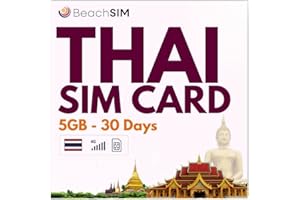 BeachSIM Carte SIM Thaïlande. 5 GB de données à des Vitesses 4G/5G. Données prépayées Uniquement SIM. Recharge Facile. Fonctionne sur Les appareils iOS et Android. Valable 30 Jours.
