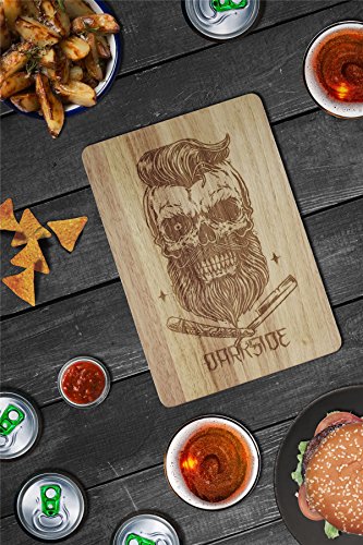 Bearded Skull echtes Darkside Gravur Holz Servierbrett Schneidebrett Large 35x24x1.5cm braun - 5