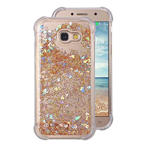Galaxy A5 2017 Liquid H  lle  Rosa Schleife 3D Flie  en Fl  ssig Bling Dynamisch Treibsand Stern Glitzer Case Anti-Rutsch Kratzfest Transparent Siliko