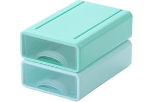 OSteed Stackable Desk Organiser Drawers, 2 Small Plastic Storage Drawer Units, Compact Desktop Storage Drawers, Stationary Organiser, Craft Drawers for Bathroom, Dorm & Office, Blue & Cyan