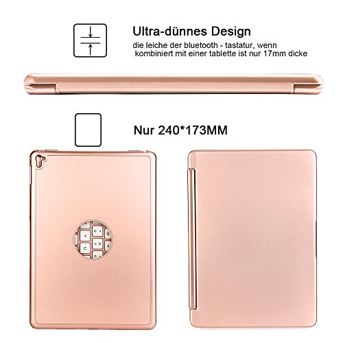 Deutsch iPad Pro 9.7 Tastatur, iEGrow Ultra-Thin iPad Hülle mit 7 Farben LED-Hintergrundbeleuchtung Bluetooth-Tastatur für Apple iPad Pro 9,7 Zoll Rose Gold [QWERTZ deutsches Tastaturlayout] - 5
