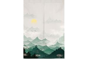 Hiseng Cortina de Puerta Japonesa Noren para Decoración del Hogar, Tapiz Cortina de Partición Dormitorio Kitchen Shop Restaurante Separador de Puerta (Pintura Verde,85x90cm)