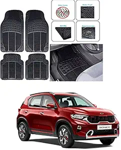 RONISH Black Rubber (Set of 4) Car Floor Mat/Foot Mat for Kia Sonet