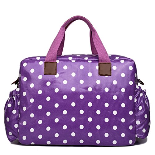 Miss Lulu, 4-teiliges Wickeltaschenset, mattes Wachstuch, geblümt und gepunktet oder andere Motive (schottischer Terrier, Schmetterlinge, Katzen, Elefanten), beige - Cat Beige - Größe: L 1501D2 Lila