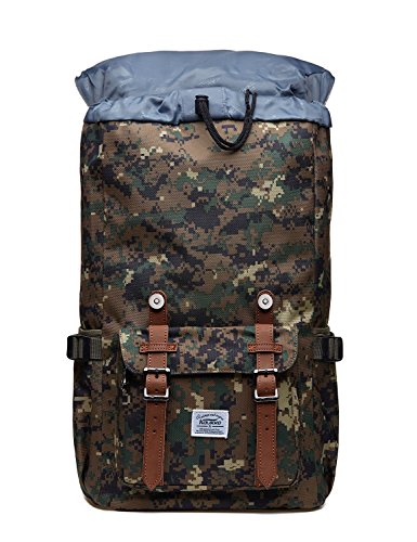 Rucksack Damen Daypack Herren Schulrucksack KAUKKO 17 Zoll Laptop Backpack für 15″ Notebook Lässiger Daypacks Schultaschen of 2 Side Pockets für Wandern Reisen Camping (Green Camouflage) - 4