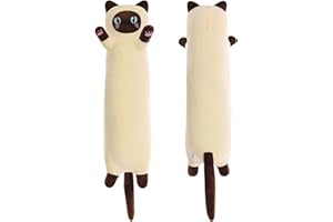 SNOWOLF - Morbido cuscino a forma di gatto dei cartoni animati, cuscino lungo, grazioso peluche, da regalare, soffice, grazioso e imbottito (colore: beige, 50 cm)