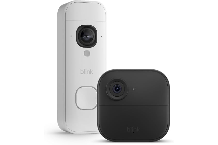 Blink Outdoor 4 Kamera mit Blink Videotürklingel 2K+ (neueste Generation), Weiß, inkl. Sync Module Core