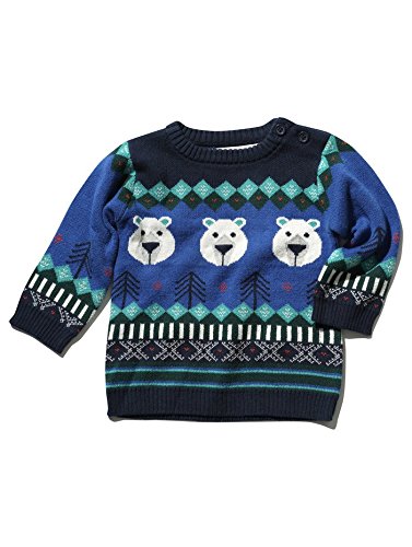 M&Co Baby Boys Long Sleeve Cute And Cosy Knitted Nordic Polar Bear Pattern Cotton Casual Jumper Navy 3/6 Mnths