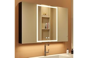 ‎KWW KWW LED Beleuchtetes Badezimmer Medizin Kabinett mit Spiegel, Farbtemperatur Einstellbar, Anti-Nebel Dimmbare Lichter, Steckdosen für USBs (100 x 70 cm)