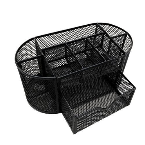 hansee® bureau Fournitures Crayon Organisateur Caddy Organiseur de bureau bureau Tidy Organisateur plateau multifonction en métal crayon Support 22*11*10.5CM noir