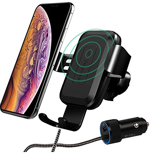 Panamalar Kfz-Ladegerät-Halterung, kabellos, 7,5 W, kompatibel mit iPhone XS/XS Max/XR/X/8/8 Plus, 10 W für Samsung und andere QI-fähige Geräte QC3.0 schwarz