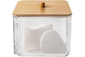 orion group Recipiente para almohadillas de maquillaje, dispensador de almohadillas de algodón, caja de algodón, soporte para almohadillas de algodón, dispensador con tapa de bambú, 127135