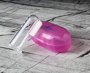 Chic Buddy Silicone Brush for Baby,Infant Finger Brush with Hygiene case (Transparent) (Pink Case)
